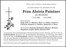Traueranzeige Aloisia Paintner