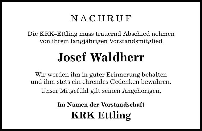 Traueranzeige Josef Waldherr