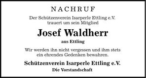 Traueranzeige Josef Waldherr