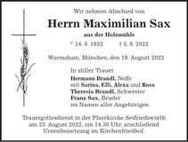 Traueranzeige Maximilian Sax