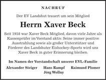 Traueranzeige Xaver Beck