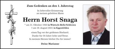 Traueranzeige Horst Snaga