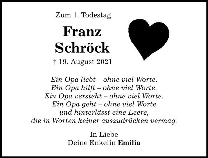 Traueranzeige Franz Schröck