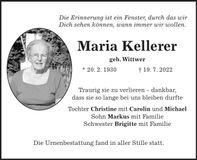 Traueranzeige Maria Kellerer
