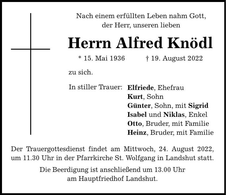 Traueranzeige Alfred Knödl