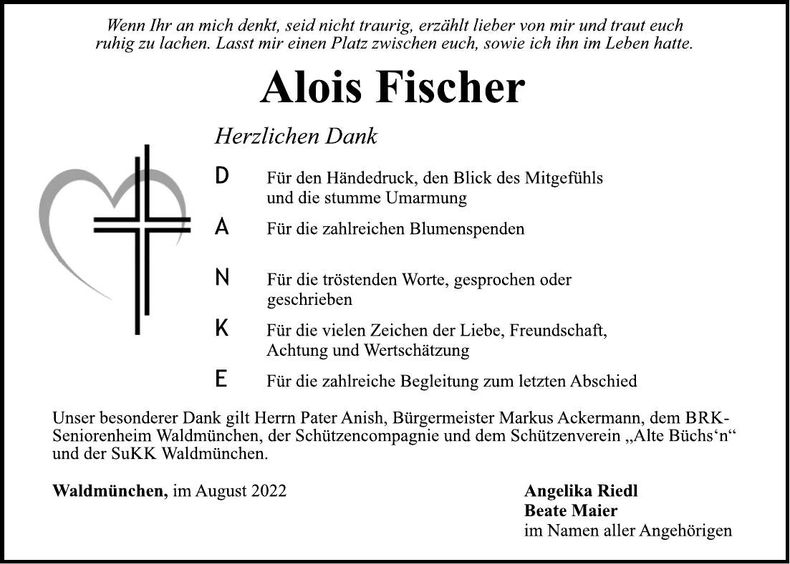 Traueranzeige Alois Fischer