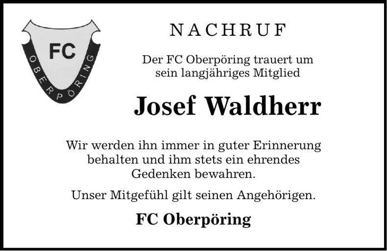 Traueranzeige Josef Waldherr
