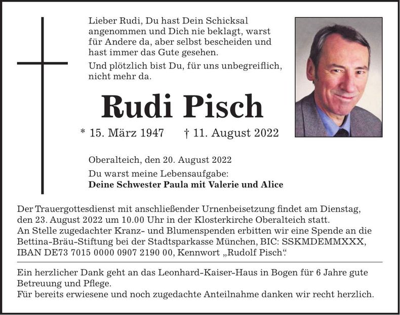Traueranzeige Rudi Pisch