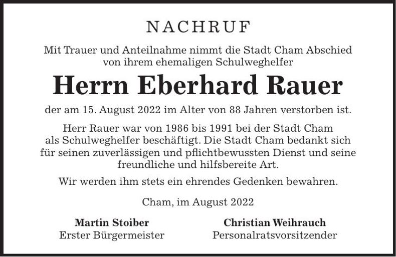 Traueranzeige Eberhard Rauer