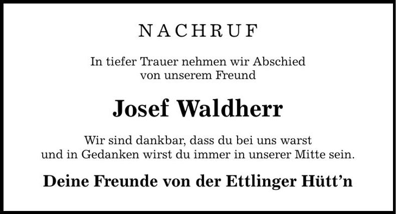 Traueranzeige Josef Waldherr