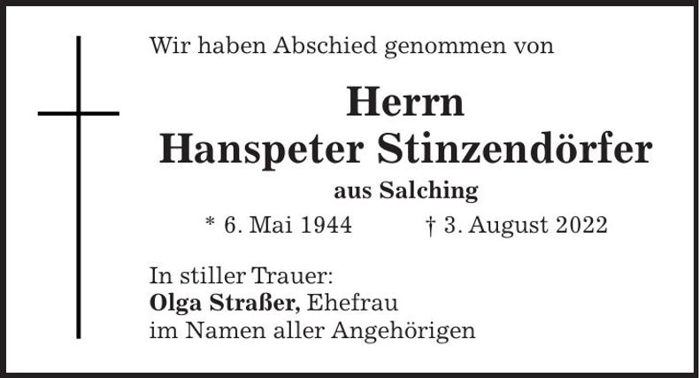 Traueranzeige Hanspeter Stinzendörfer
