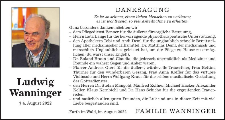 Traueranzeige Ludwig Wanninger