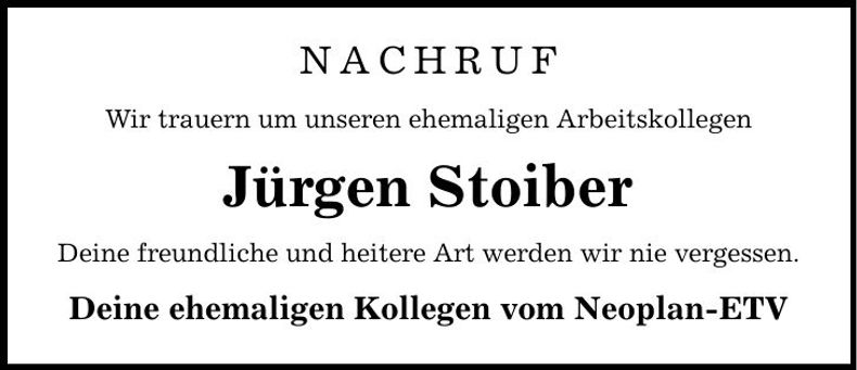 Traueranzeige Jürgen Stoiber