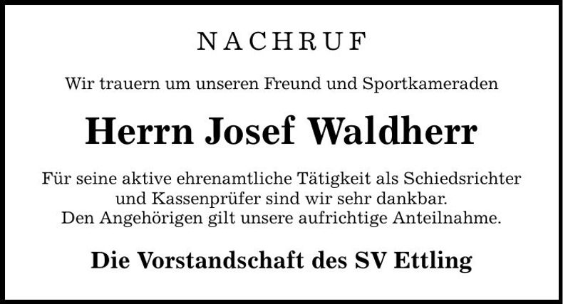 Traueranzeige Josef Waldherr
