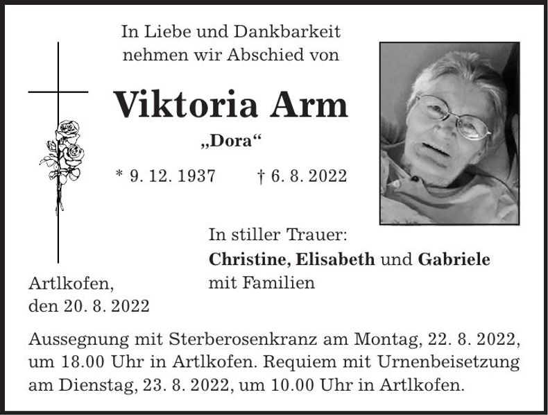 Traueranzeige Viktoria Arm