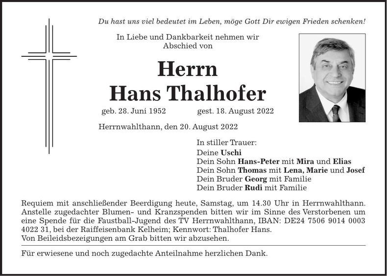 Traueranzeige Hans Thalhofer