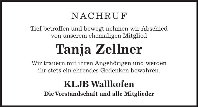 Traueranzeige Tanja Zellner