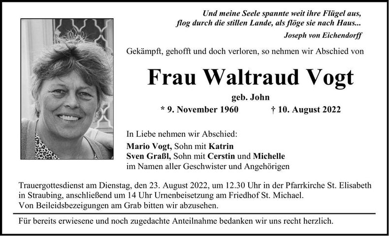 Traueranzeige Waltraud Vogt