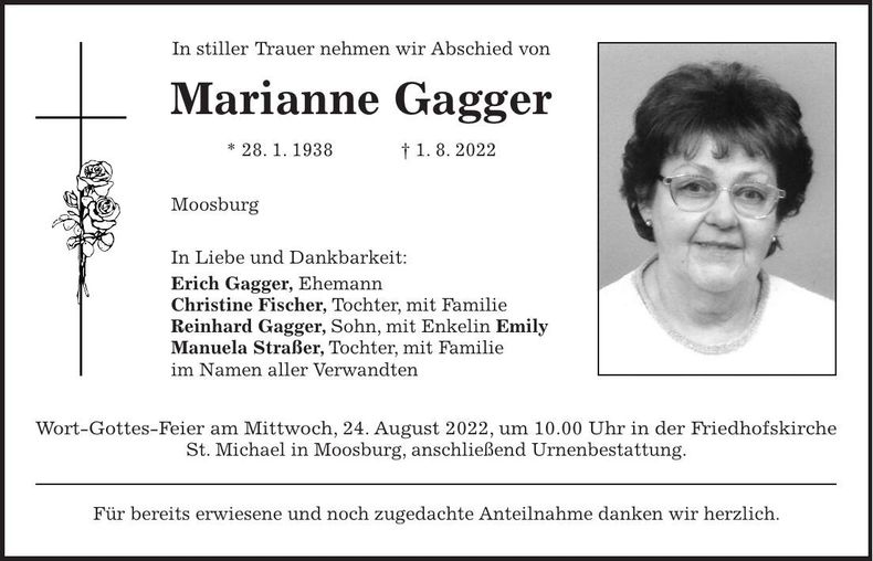 Traueranzeige Marianne Gagger