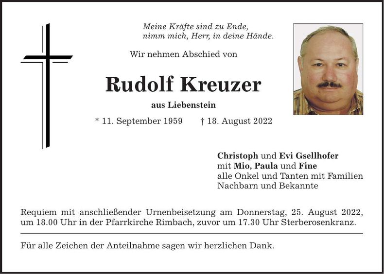Traueranzeige Rudolf Kreuzer