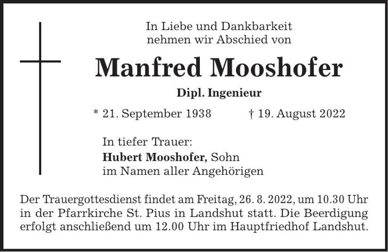 Traueranzeige Manfred Mooshofer