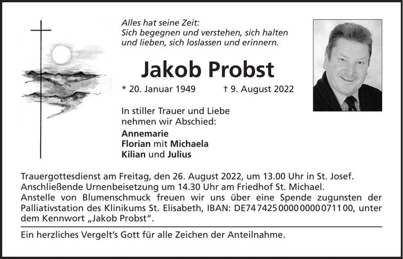 Traueranzeige Jakob Probst
