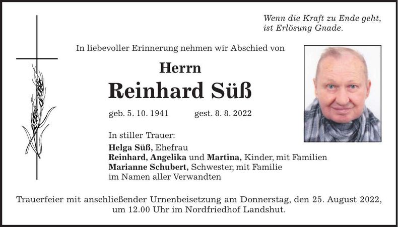 Traueranzeige Reinhard Süß
