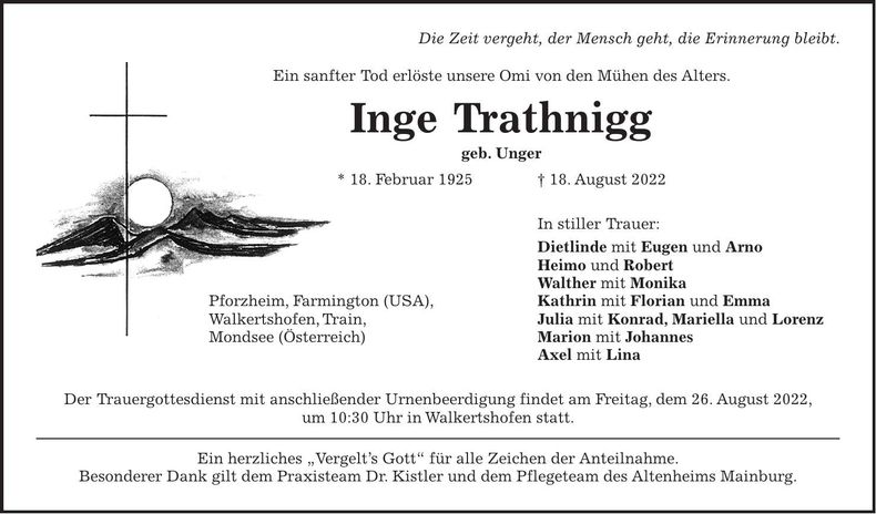 Traueranzeige Inge Trathnigg