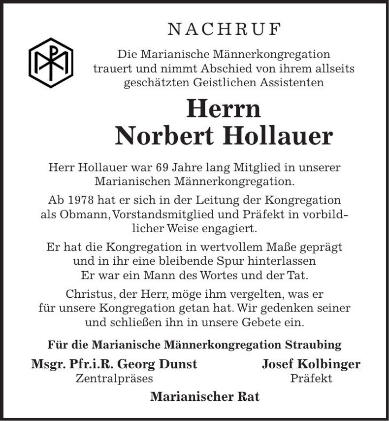 Traueranzeige Norbert Hollauer