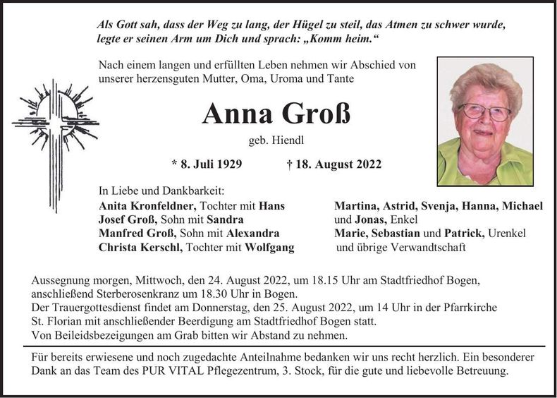Traueranzeige Anna Groß