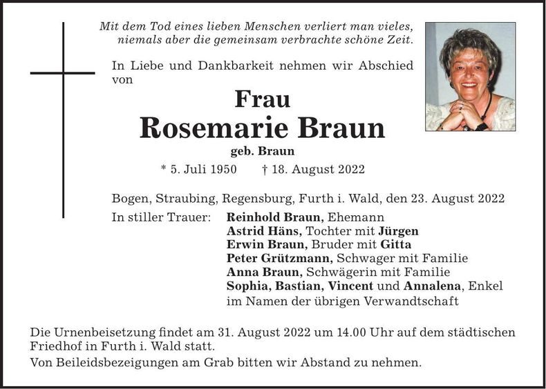 Traueranzeige Rosmarie Braun
