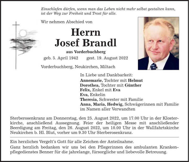 Traueranzeige Josef Brandl