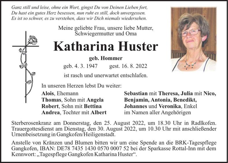 Traueranzeige Katharina Huster