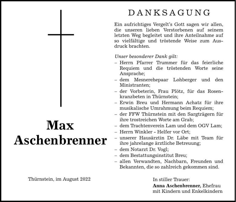 Traueranzeige Max Aschenbrenner