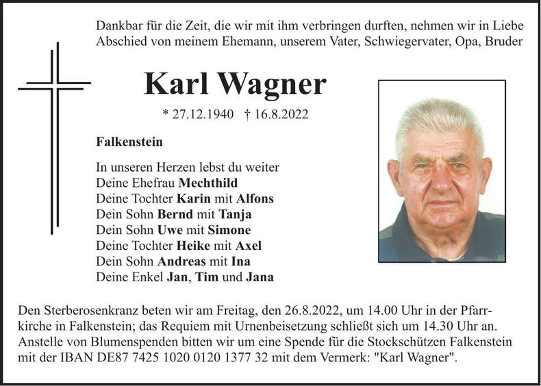Traueranzeige Karl Wagner