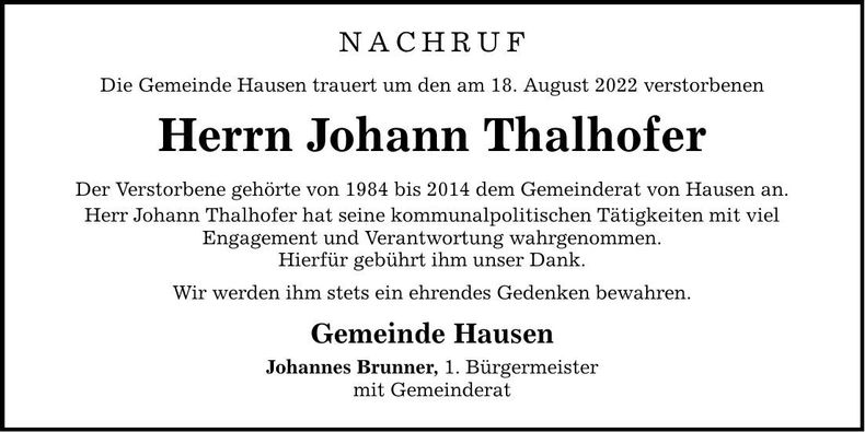 Traueranzeige Georg Schweiger