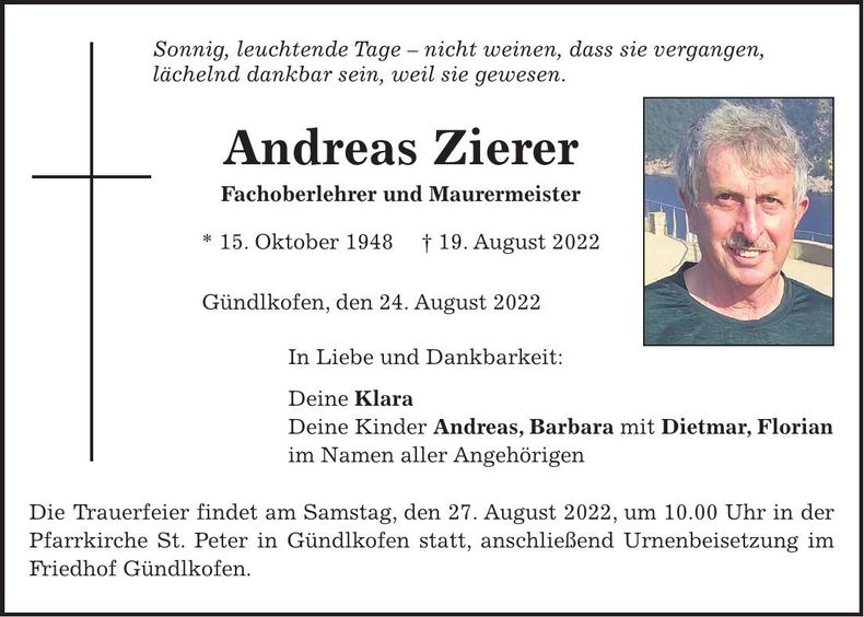 Traueranzeige Andreas Zierer