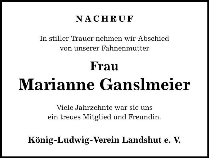 Traueranzeige Marianne Ganslmaier