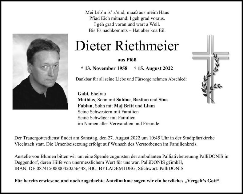 Traueranzeige Dieter Riehtmeier