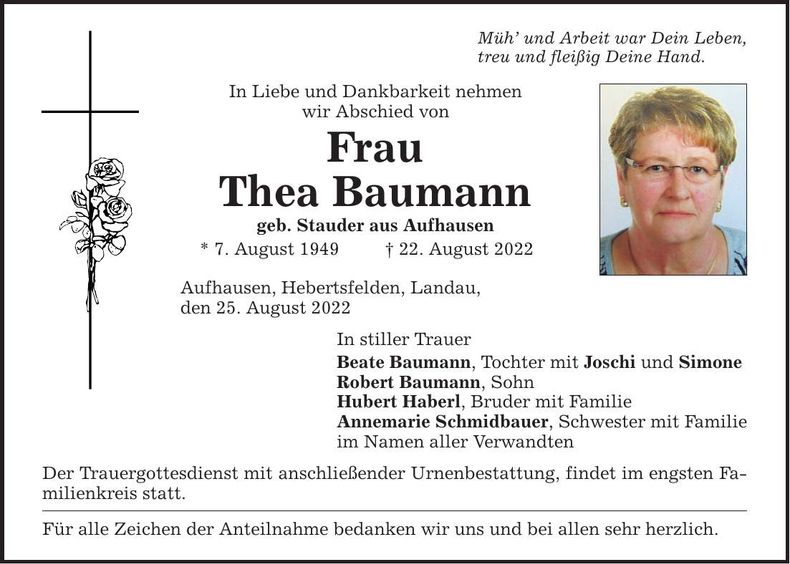 Traueranzeige Thea Baumann