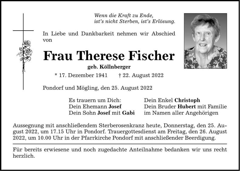 Traueranzeige Therese Fischer