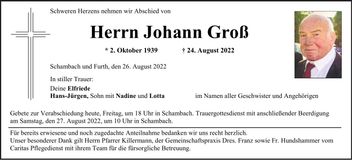 Traueranzeige Johann Groß