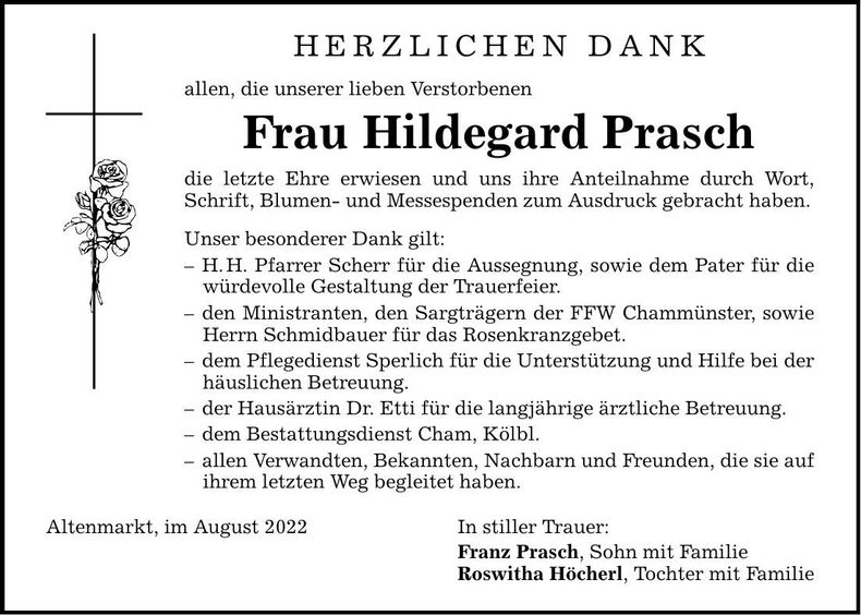 Traueranzeige Hildegard Prasch