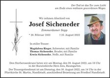 Traueranzeige Josef Sicheneder