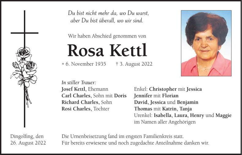 Traueranzeige Rosa Kettl