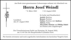 Traueranzeige Josef Weindl
