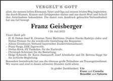 Traueranzeige Franz Geisberger