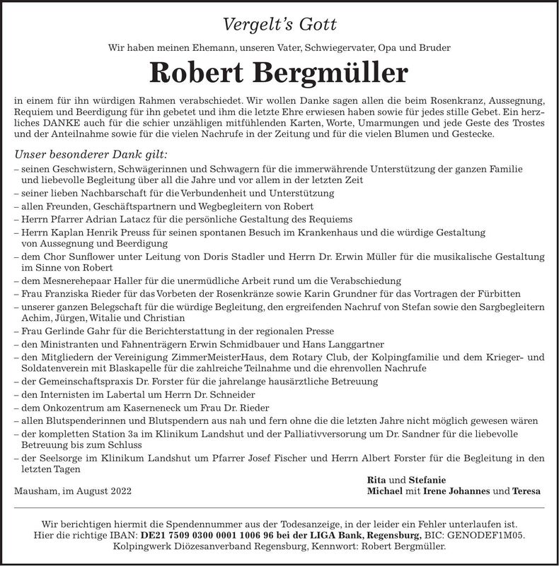 Traueranzeige Robert Bergmüller