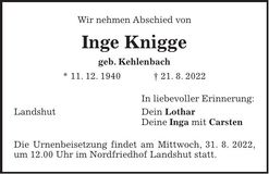 Traueranzeige Inge Knigge