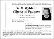 Traueranzeige Theresia Paukner